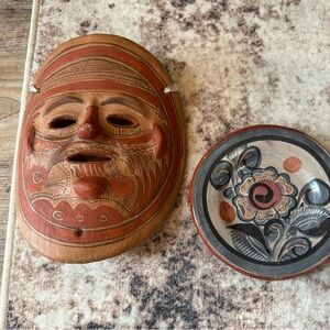 Handcrafted Clay Mask and Plate Set - Terra Cotta and Blue